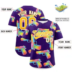 Purple Yellow Sugar-Coated Firepower Graffiti Baseball Jersey 2