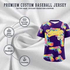 Purple Yellow Sugar-Coated Firepower Graffiti Baseball Jersey 3