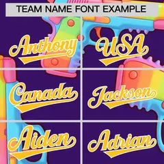 Purple Yellow Sugar-Coated Firepower Graffiti Baseball Jersey 5