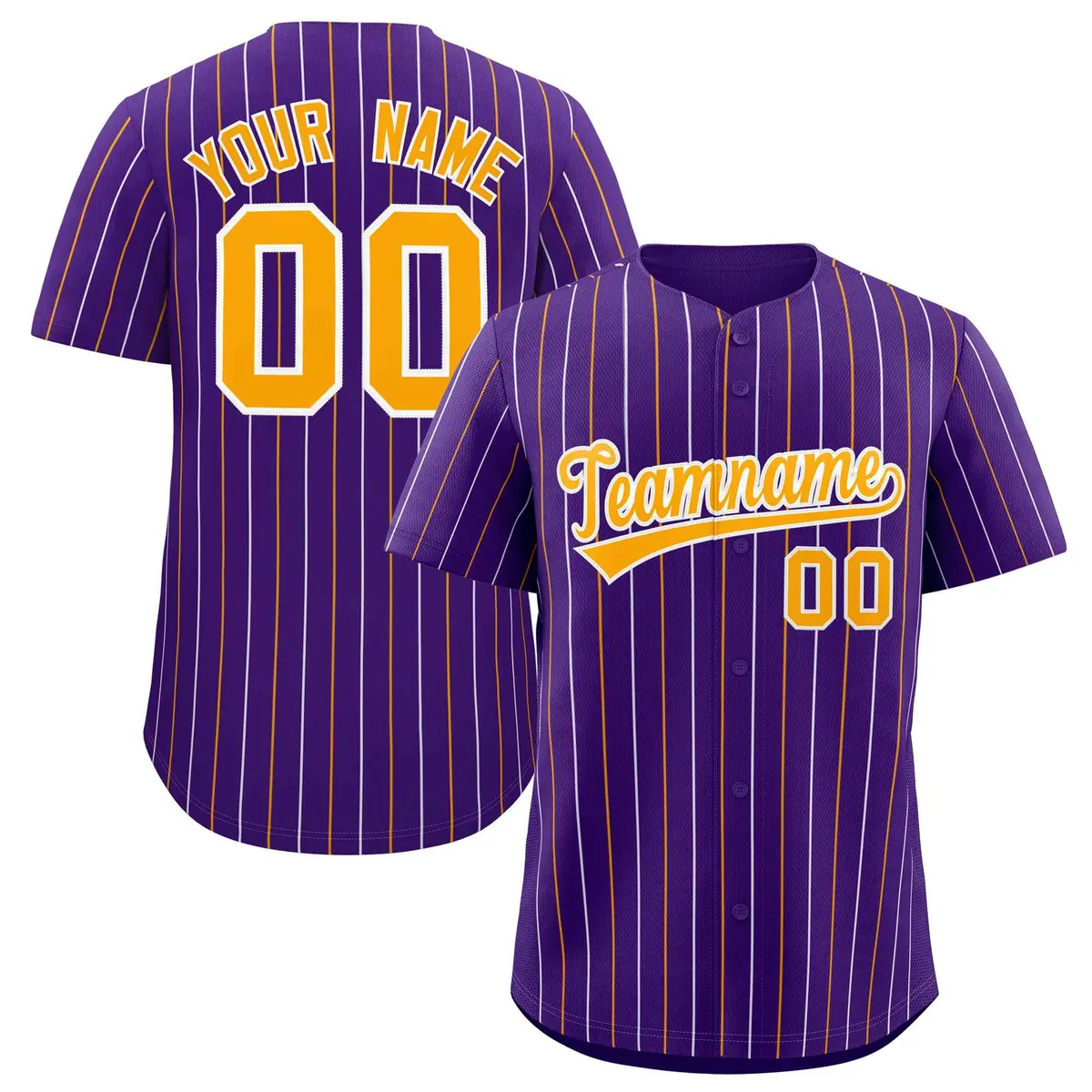Purple Yellow White Bi-Color Striped Baseball Jersey