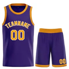 Purple Yellow-White Bull Classic Curved Basketball Jersey