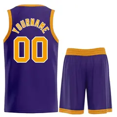 Purple Yellow-White Bull Classic Curved Basketball Jersey 2