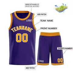 Purple Yellow-White Bull Classic Curved Basketball Jersey 3