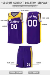 Purple Yellow-White Color Block Basketball Team Jersey 2