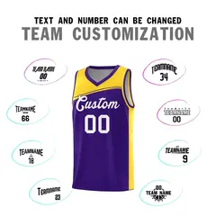 Purple Yellow-White Color Block Basketball Team Jersey 3