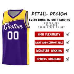 Purple Yellow-White Color Block Basketball Team Jersey 4