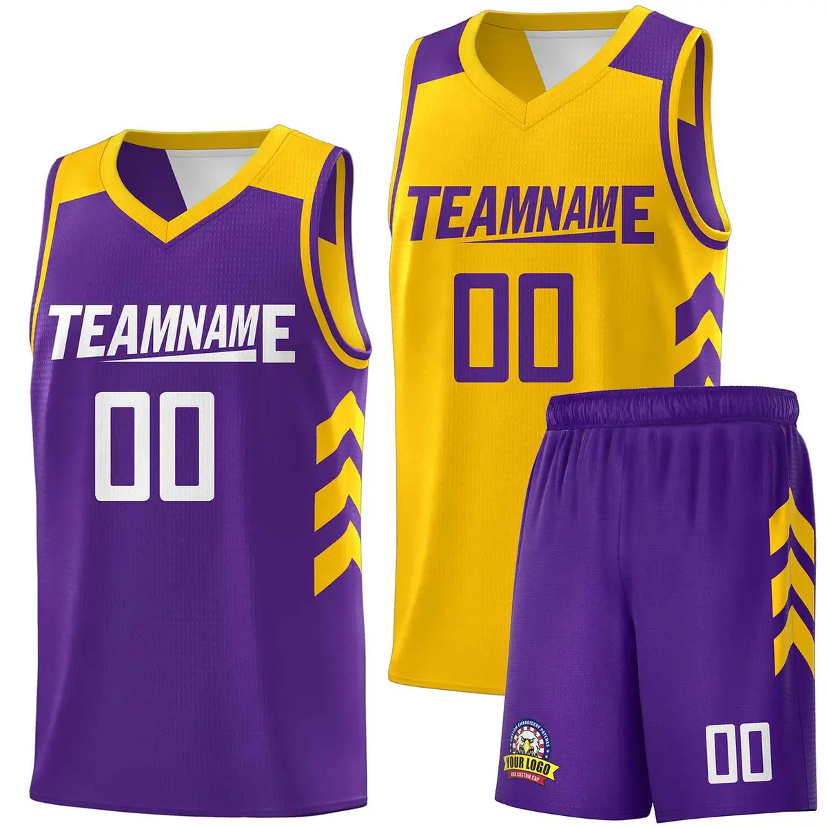 Purple Yellow-White Double Side Sets Men Basketball Jersey