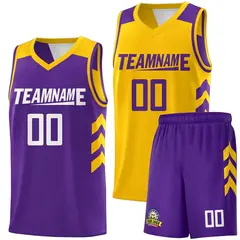 Purple Yellow-White Double Side Sets Men Basketball Jersey