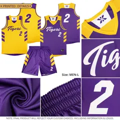 Purple Yellow-White Double Side Sets Men Basketball Jersey 2