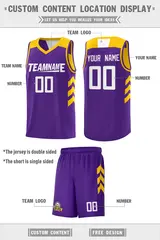 Purple Yellow-White Double Side Sets Men Basketball Jersey 3