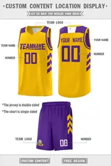 Purple Yellow-White Double Side Sets Men Basketball Jersey 5