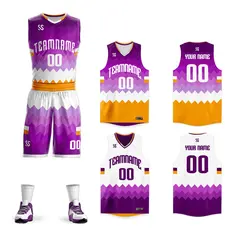 Purple Yellow-White Double Side Sportswear Basketball Jersey