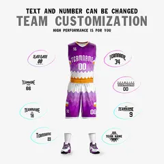 Purple Yellow-White Double Side Sportswear Basketball Jersey 4