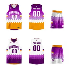 Purple Yellow-White Double Side Sportswear Basketball Jersey 5