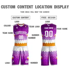 Purple Yellow-White Double Side Sportswear Basketball Jersey 6