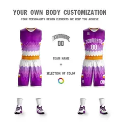 Purple Yellow-White Double Side Sportswear Basketball Jersey 7