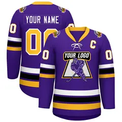 Purple Yellow-White Lace-Up Neck Hockey Jersey
