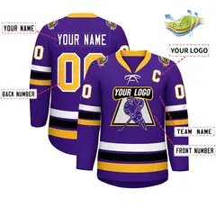 Purple Yellow-White Lace-Up Neck Hockey Jersey 2