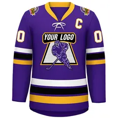 Purple Yellow-White Lace-Up Neck Hockey Jersey 3