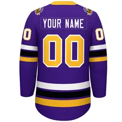 Purple Yellow-White Lace-Up Neck Hockey Jersey 4