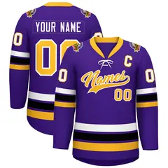 Purple Yellow-White Lace-Up Neck Hockey Jersey 7