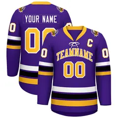 Purple Yellow-White Lace-Up Neck Hockey Jersey 1