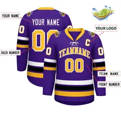 Purple Yellow-White Lace-Up Neck Hockey Jersey 2