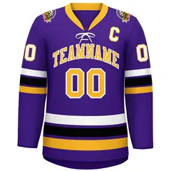 Purple Yellow-White Lace-Up Neck Hockey Jersey 3