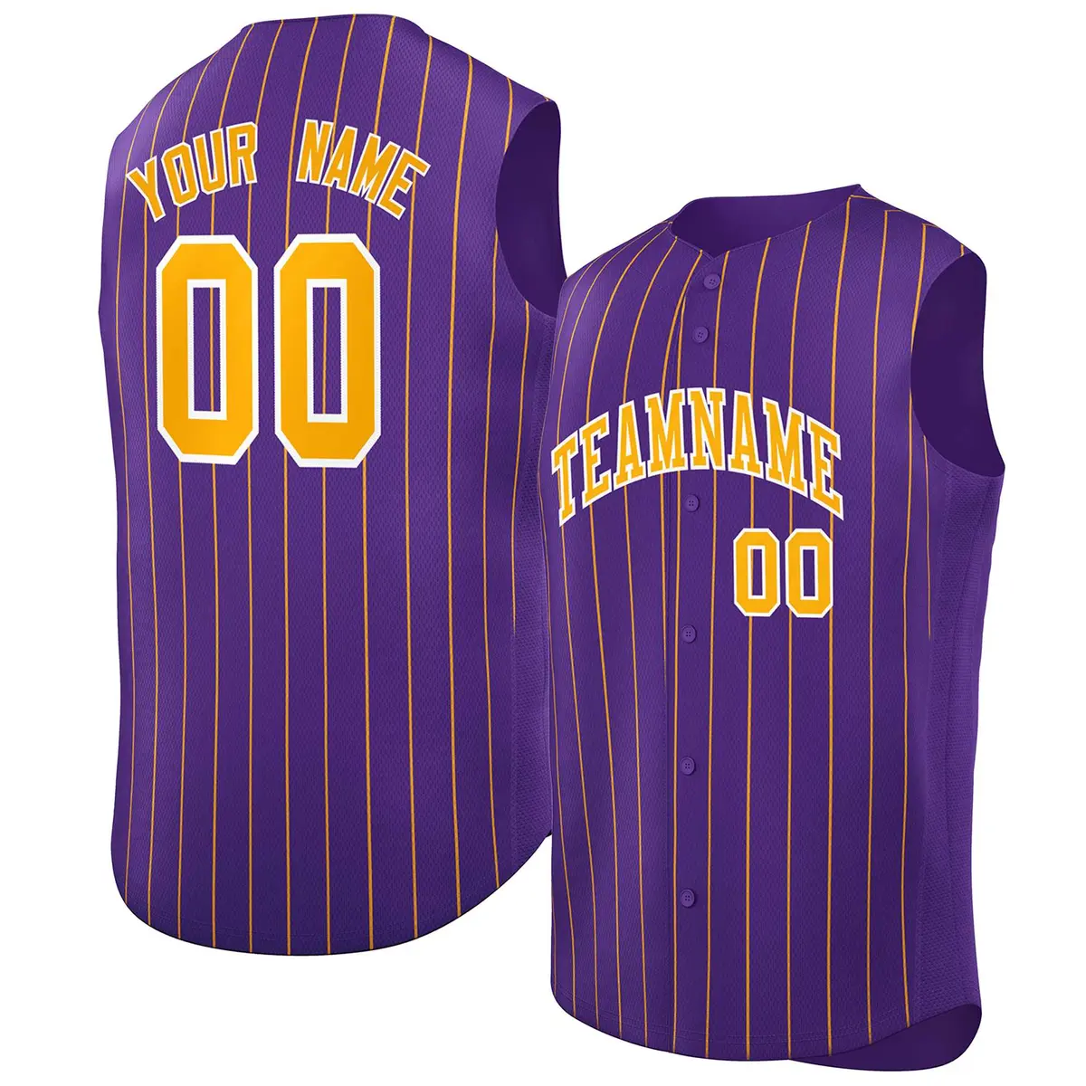 Purple Yellow-White Sleeveless Striped Baseball Jersey