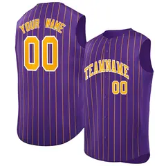Purple Yellow-White Sleeveless Striped Baseball Jersey 1