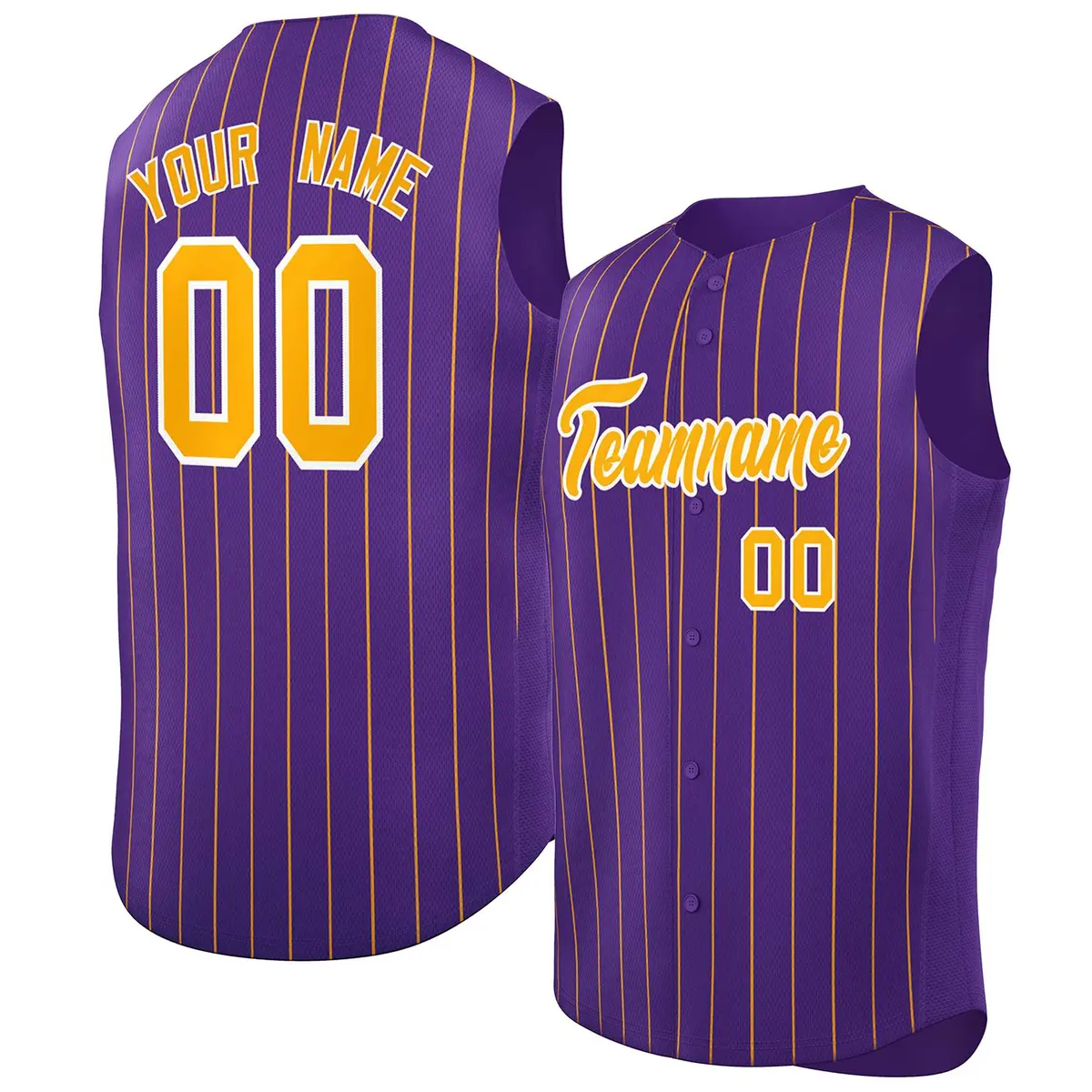 Purple Yellow-White Sleeveless Striped Baseball Jersey