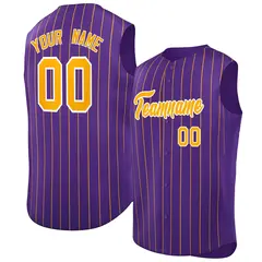 Purple Yellow-White Sleeveless Striped Baseball Jersey 1