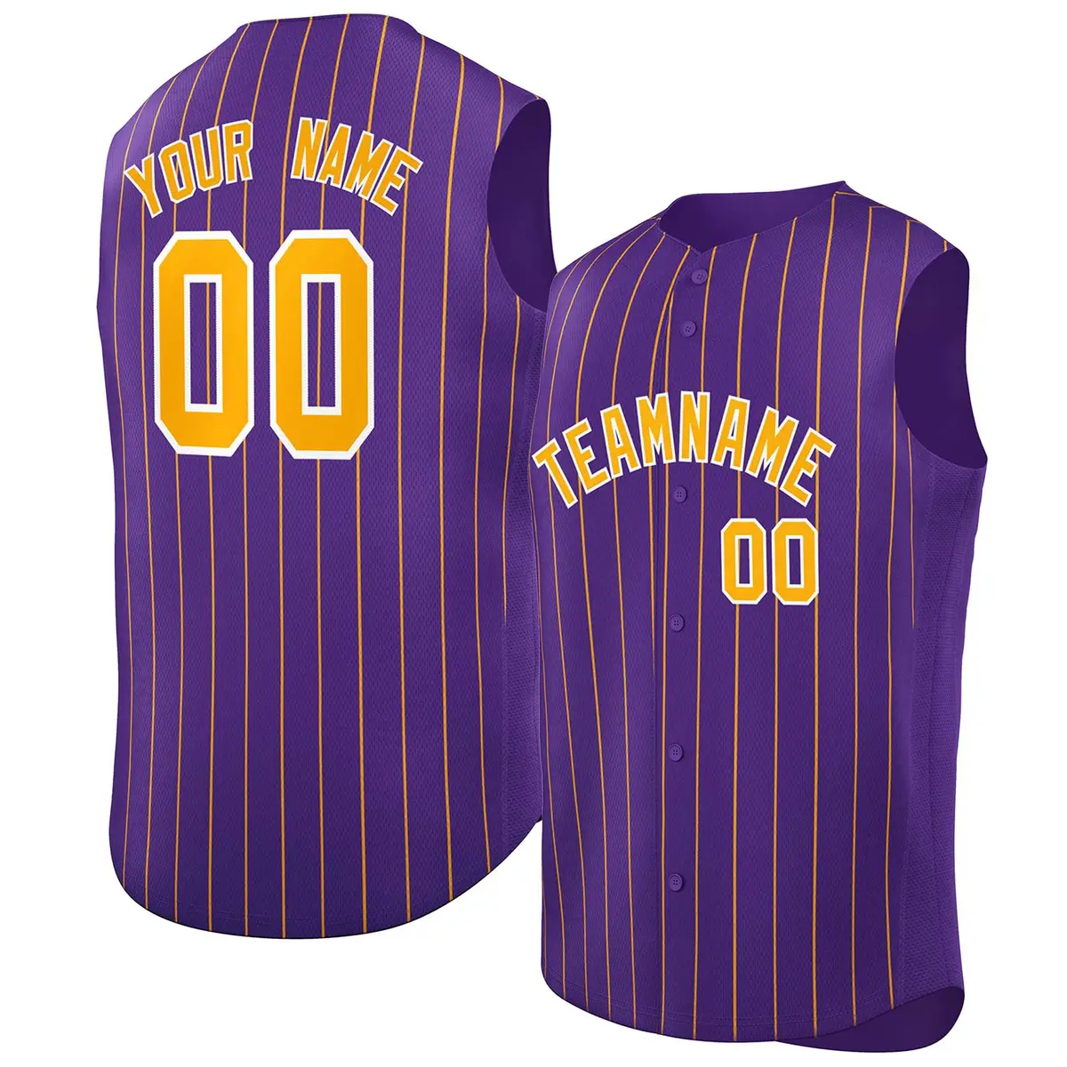 Purple Yellow-White Sleeveless Striped Baseball Jersey