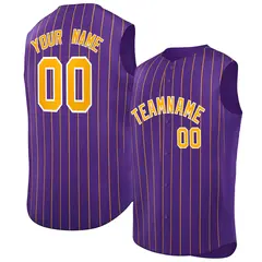 Purple Yellow-White Sleeveless Striped Baseball Jersey 1