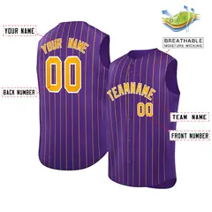 Purple Yellow-White Sleeveless Striped Baseball Jersey 2