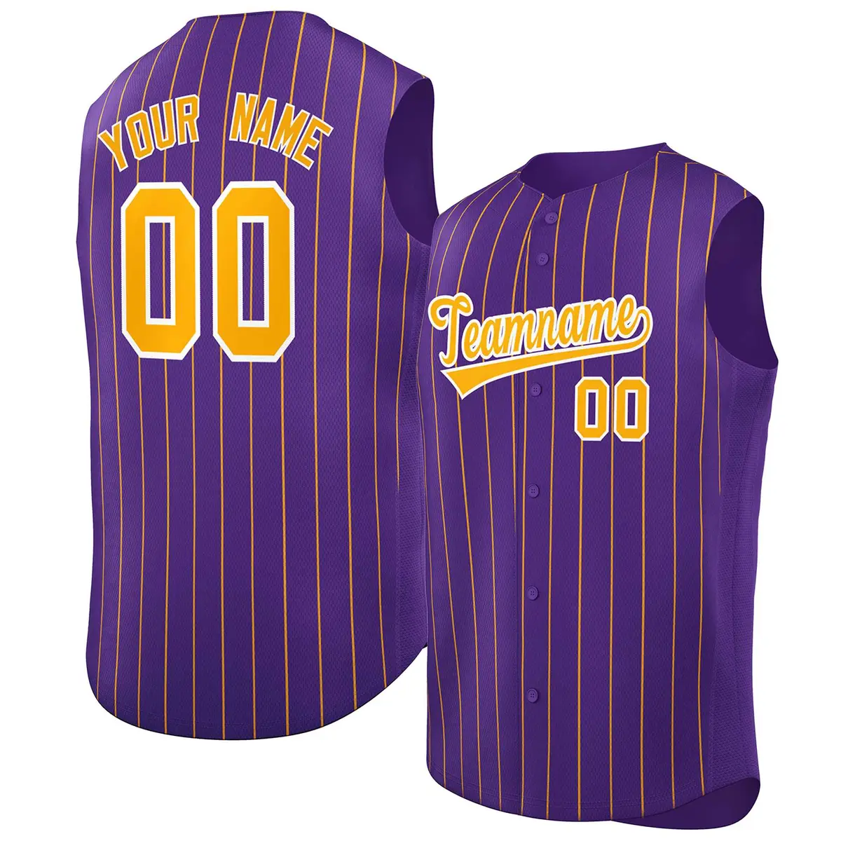 Purple Yellow-White Sleeveless Striped Baseball Jersey