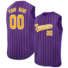 Purple Yellow-White Sleeveless Striped Baseball Jersey 1