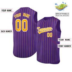 Purple Yellow-White Sleeveless Striped Baseball Jersey 2