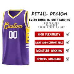 Purple Yellow-White Star Pattern Sports Basketball Jersey 4