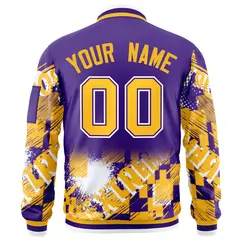 Purple Yellow-White Street Graffiti Full-Zip Letterman Jacket 4