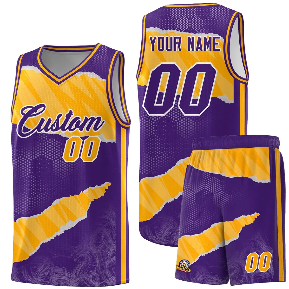 Purple Yellow-White Tear Graffiti Sports Basketball Jersey