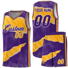Purple Yellow-White Tear Graffiti Sports Basketball Jersey 1
