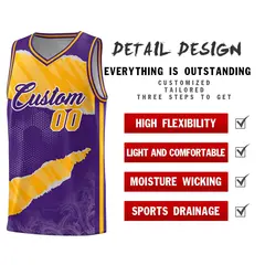 Purple Yellow-White Tear Graffiti Sports Basketball Jersey 2