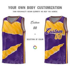Purple Yellow-White Tear Graffiti Sports Basketball Jersey 3