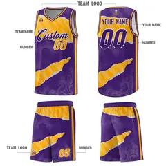 Purple Yellow-White Tear Graffiti Sports Basketball Jersey 5
