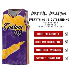 Purple Yellow-White Tear Graffiti Sports Basketball Jersey 2