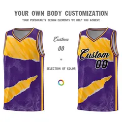 Purple Yellow-White Tear Graffiti Sports Basketball Jersey 3