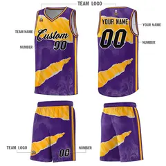 Purple Yellow-White Tear Graffiti Sports Basketball Jersey 5