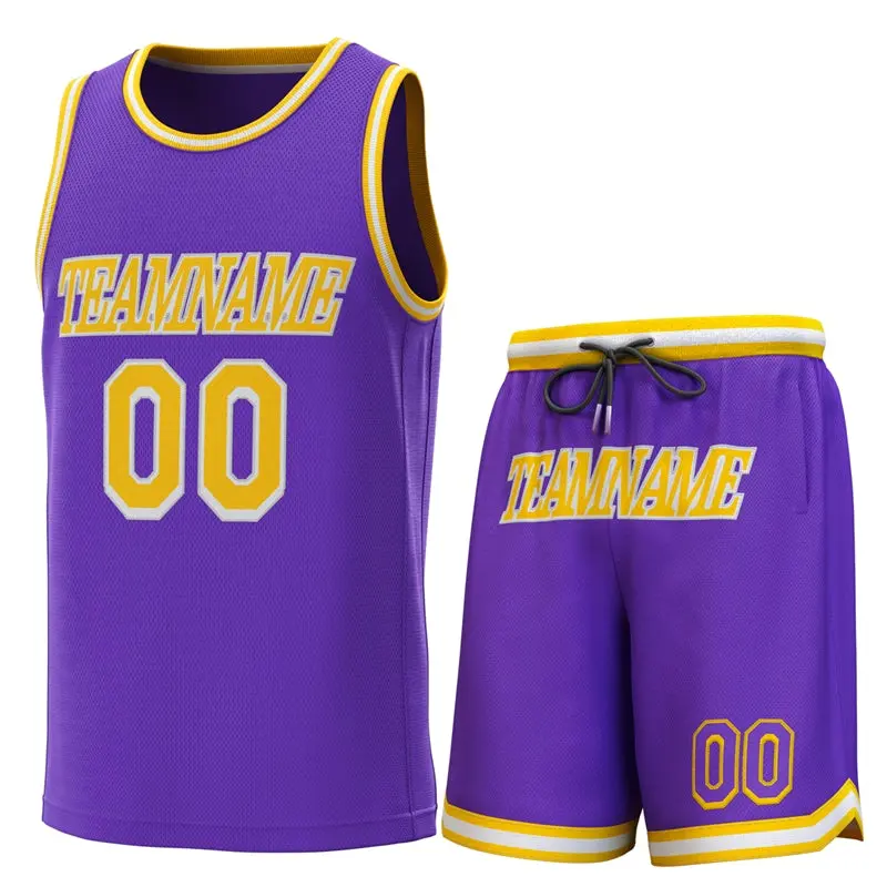 Purple Yellow-White Yellow Classic Sets Basketball Jersey