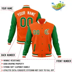 Raglan Sleeves Full-Snap Varsity Letterman Baseball Jacket 36